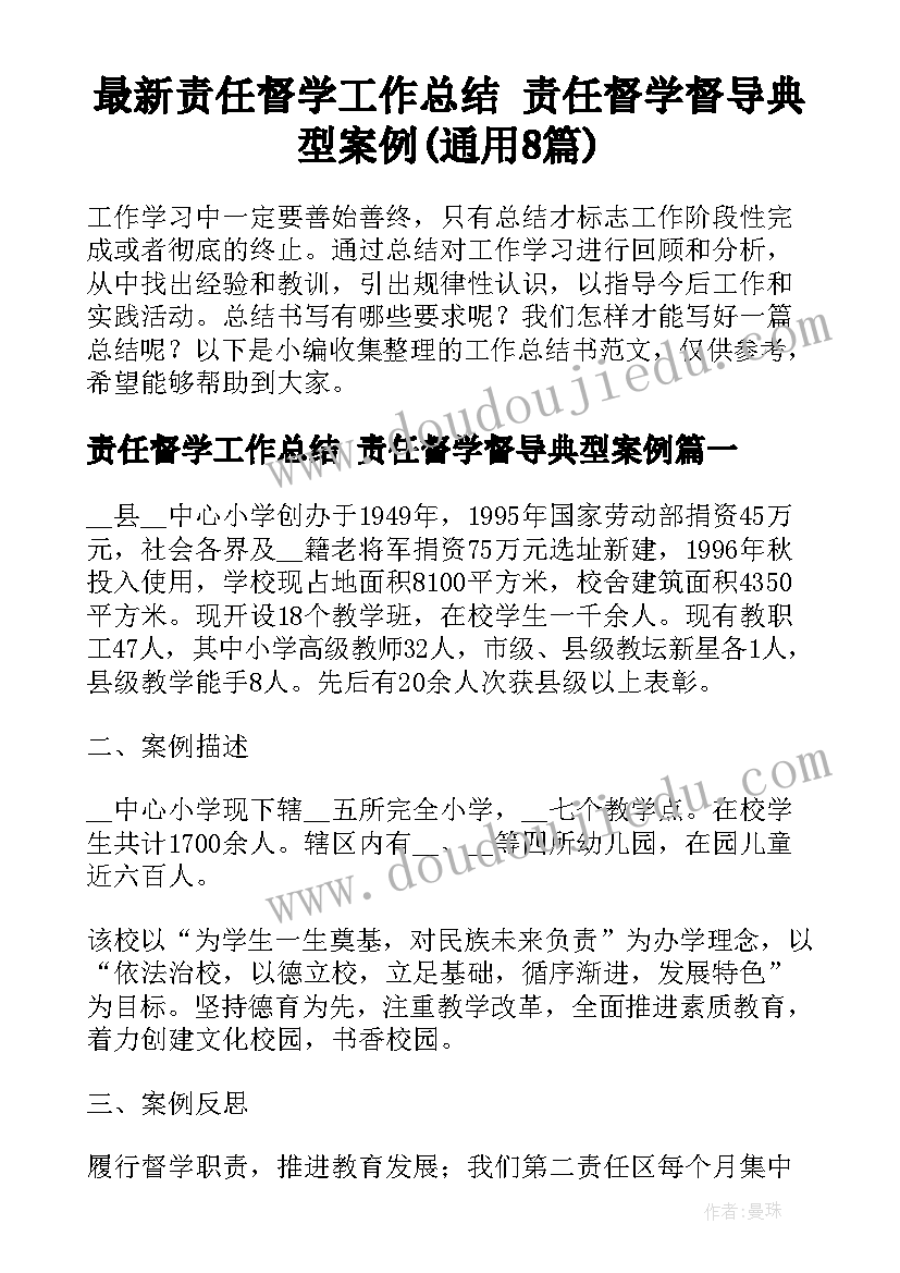 最新责任督学工作总结 责任督学督导典型案例(通用8篇)