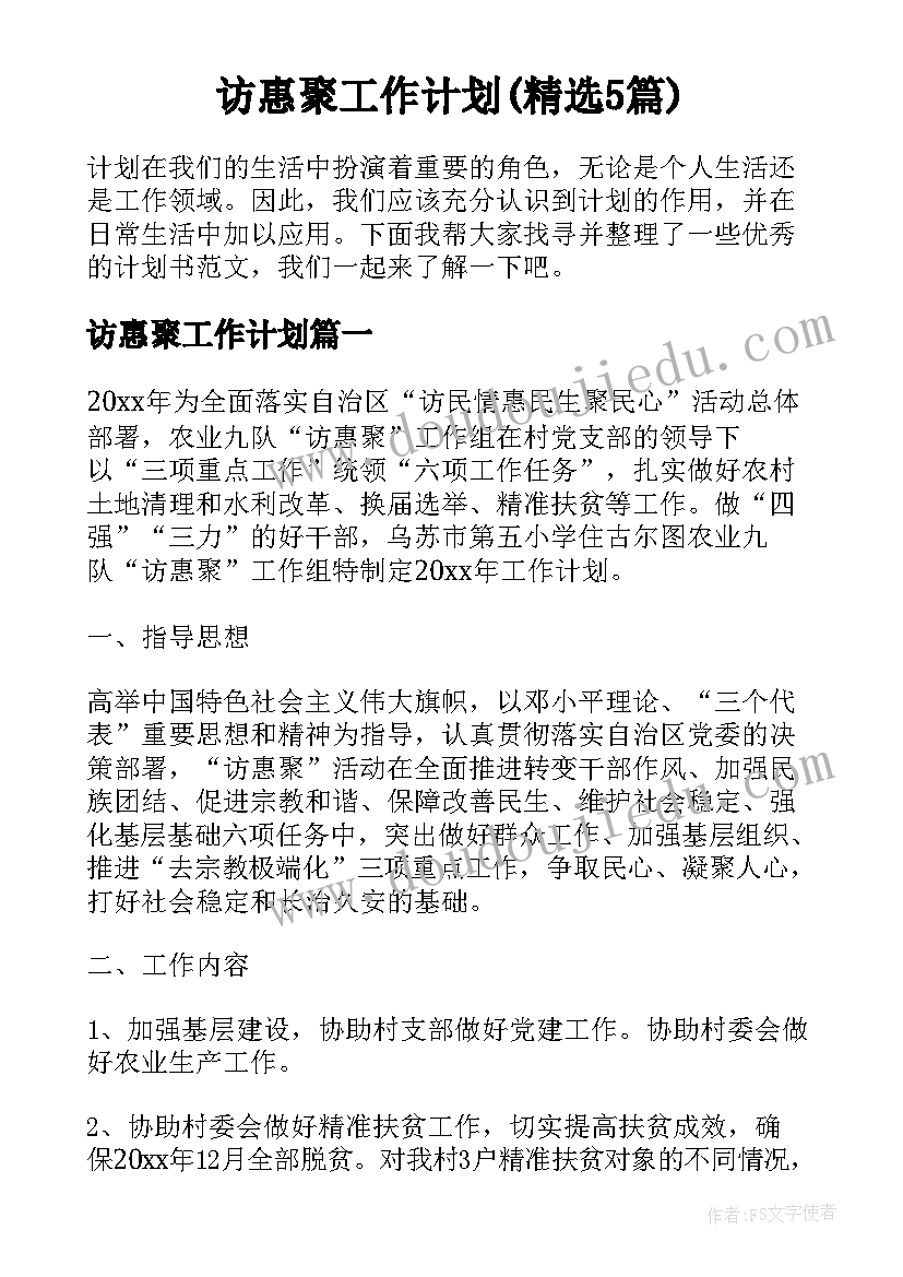 访惠聚工作计划(精选5篇)