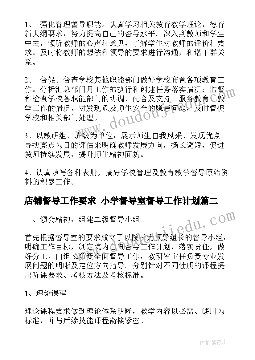 2023年店铺督导工作要求 小学督导室督导工作计划(精选6篇)