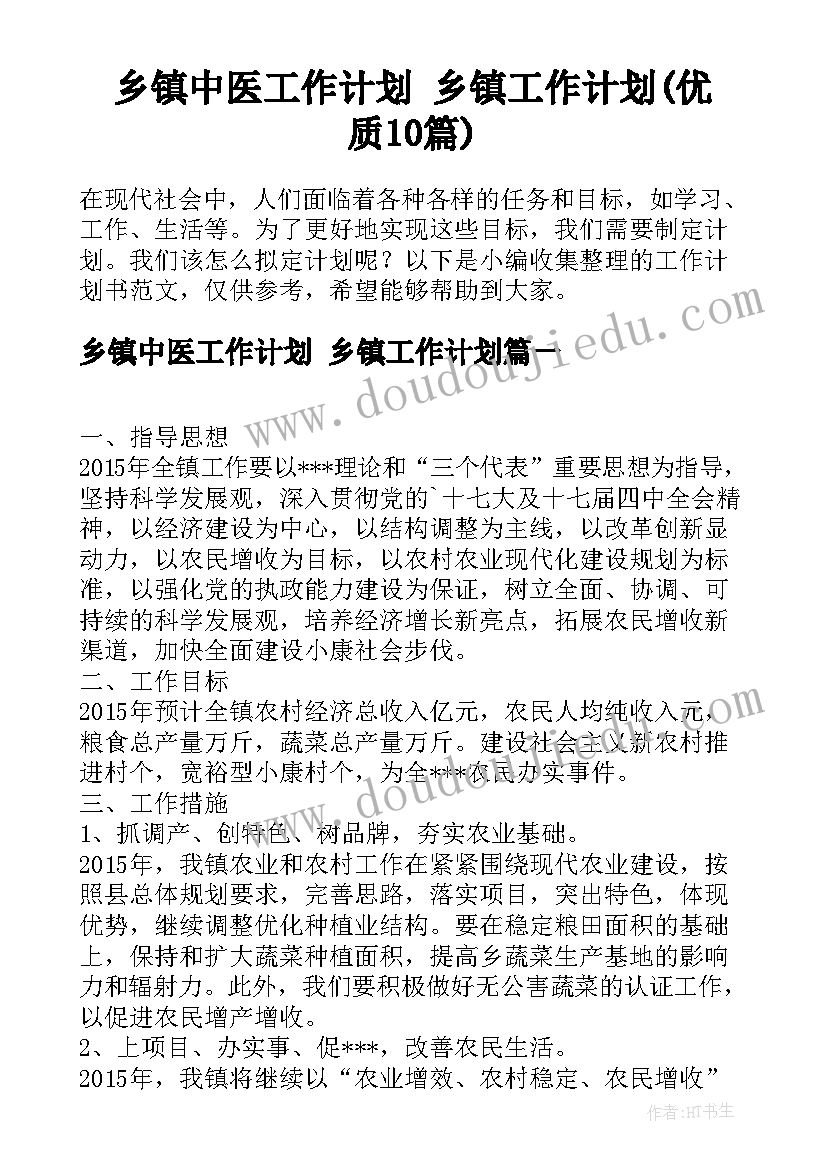 乡镇中医工作计划 乡镇工作计划(优质10篇)