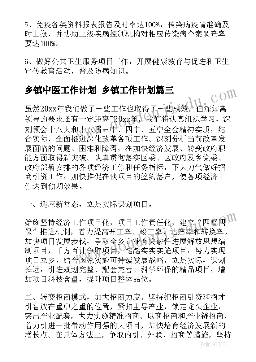 乡镇中医工作计划 乡镇工作计划(优质10篇)