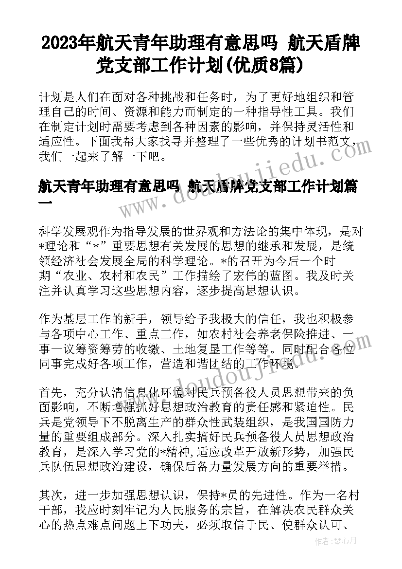 2023年航天青年助理有意思吗 航天盾牌党支部工作计划(优质8篇)