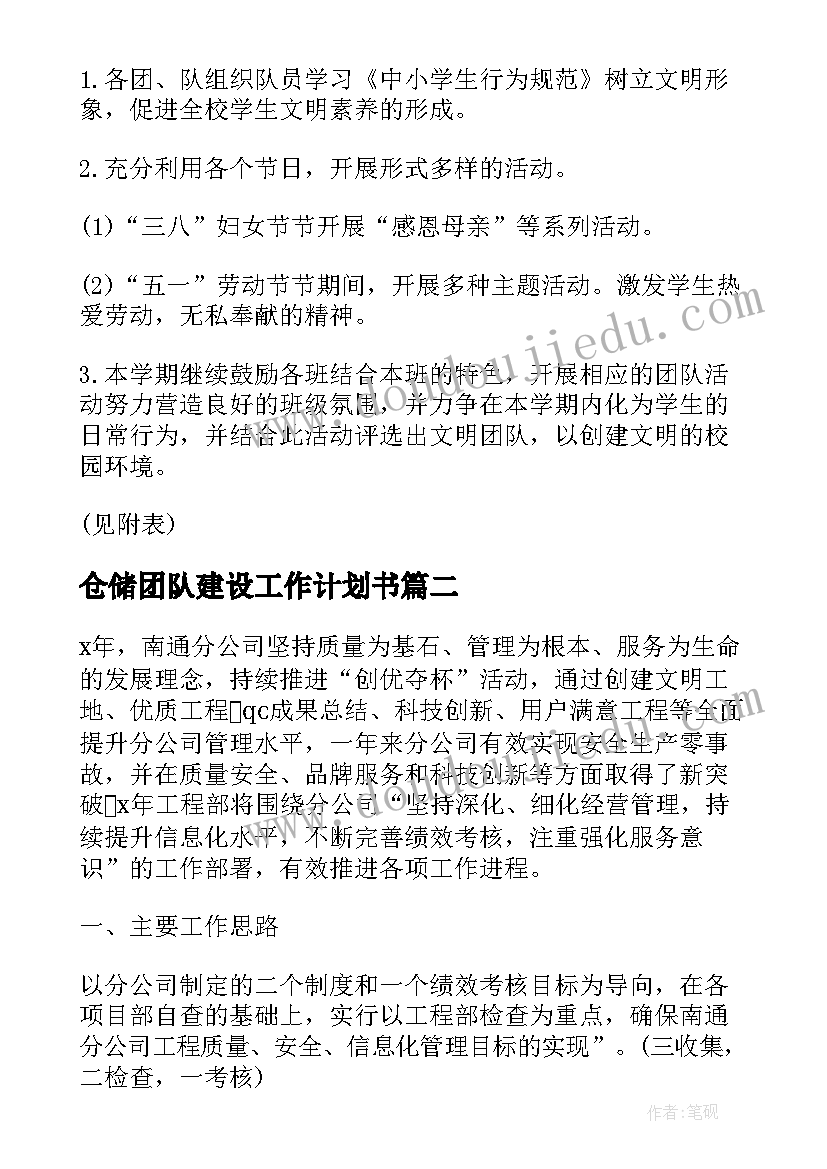 仓储团队建设工作计划书(大全5篇)