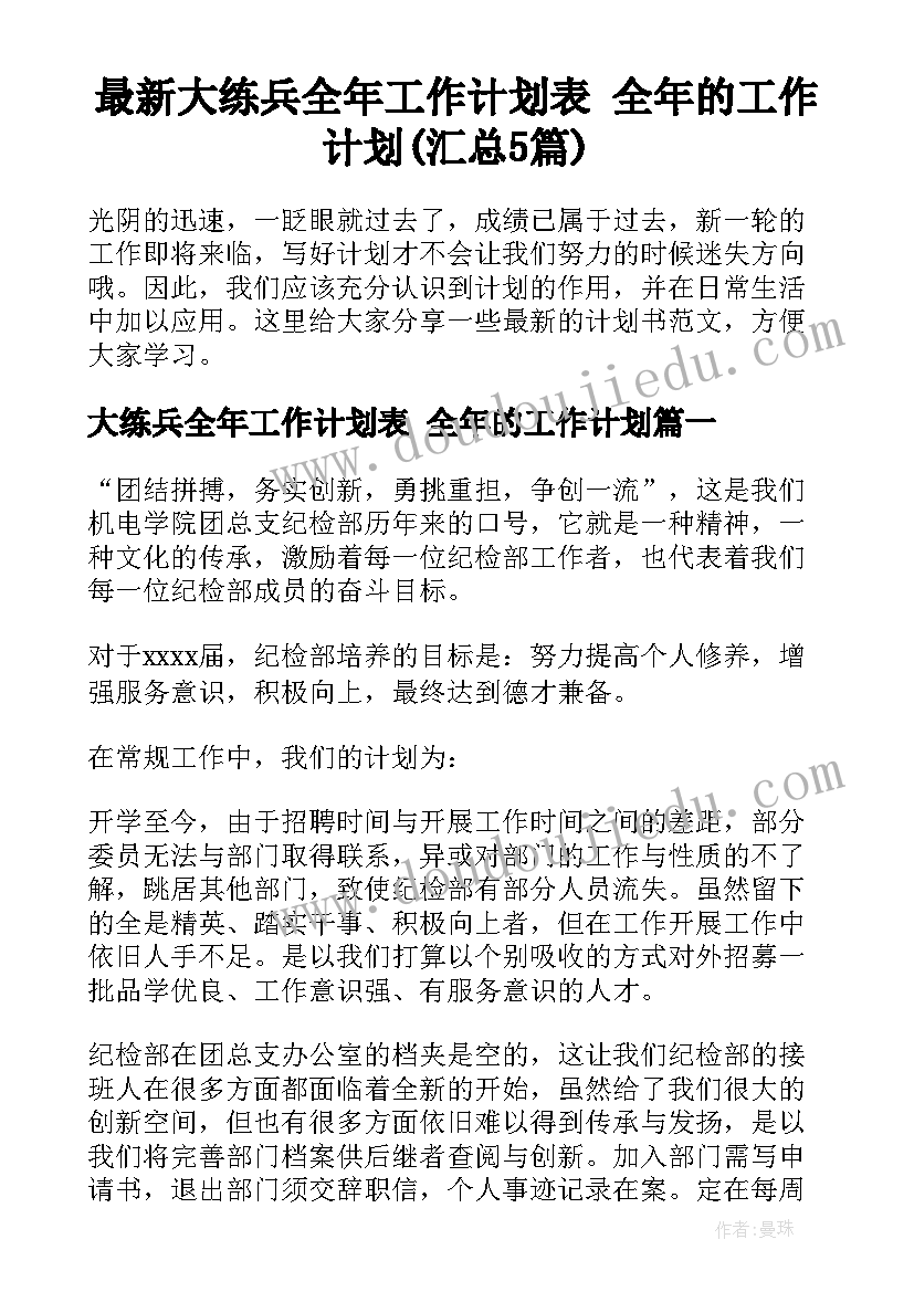 最新大练兵全年工作计划表 全年的工作计划(汇总5篇)