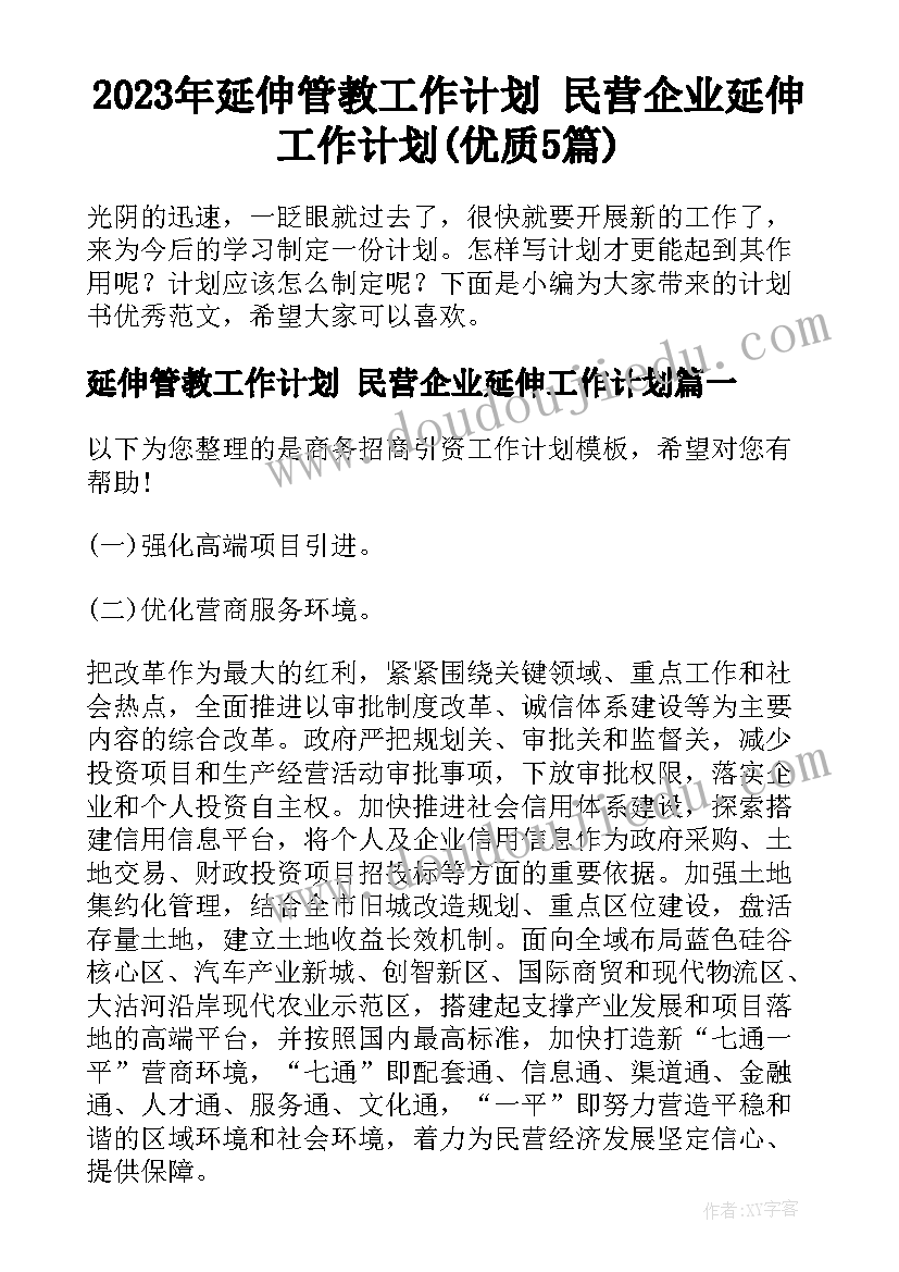 2023年延伸管教工作计划 民营企业延伸工作计划(优质5篇)