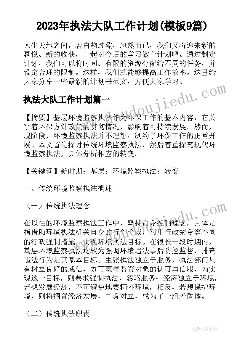 2023年执法大队工作计划(模板9篇)