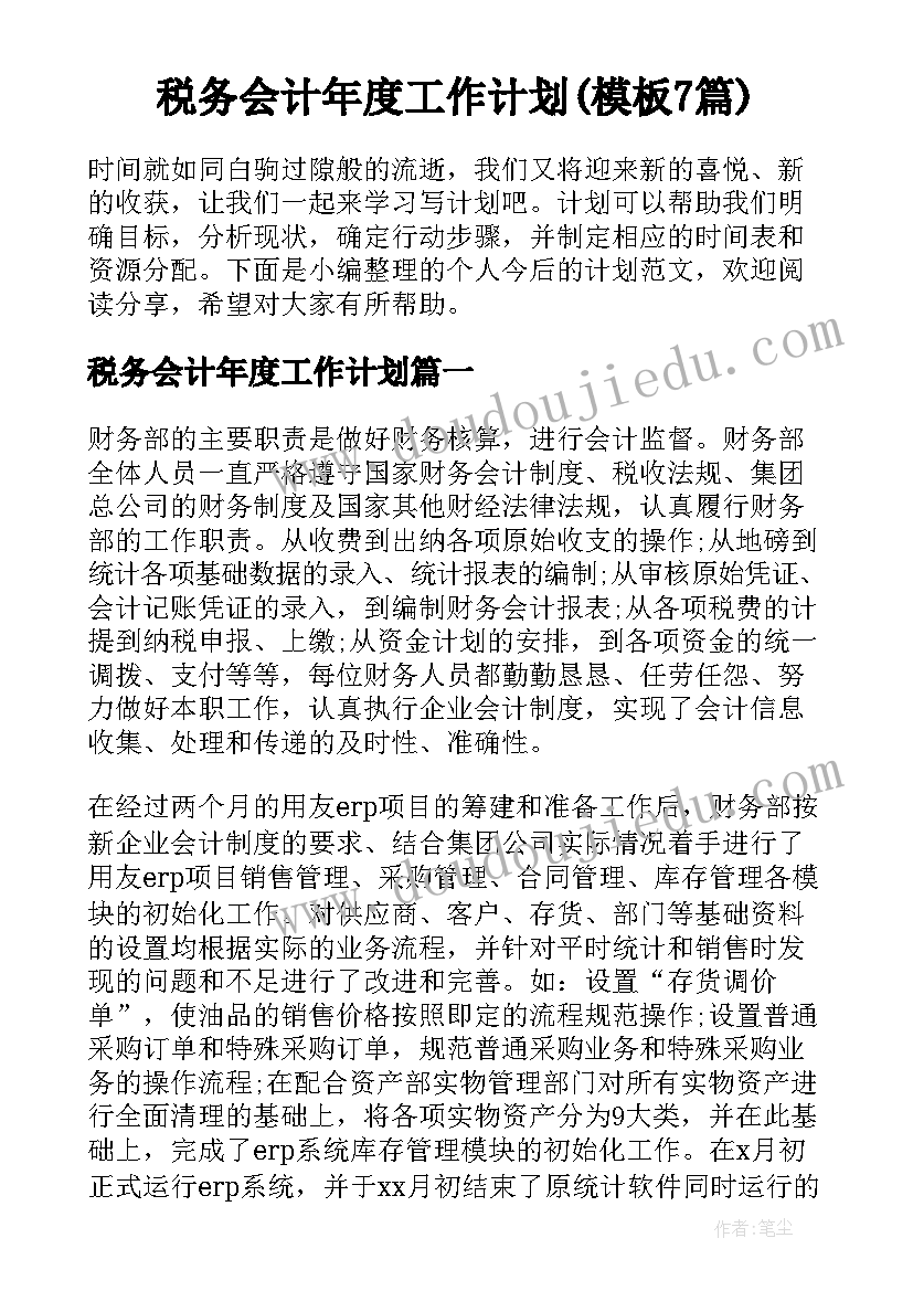 税务会计年度工作计划(模板7篇)