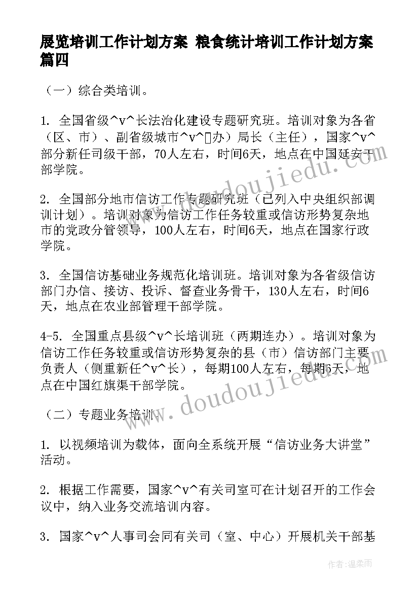 2023年展览培训工作计划方案 粮食统计培训工作计划方案(优质7篇)