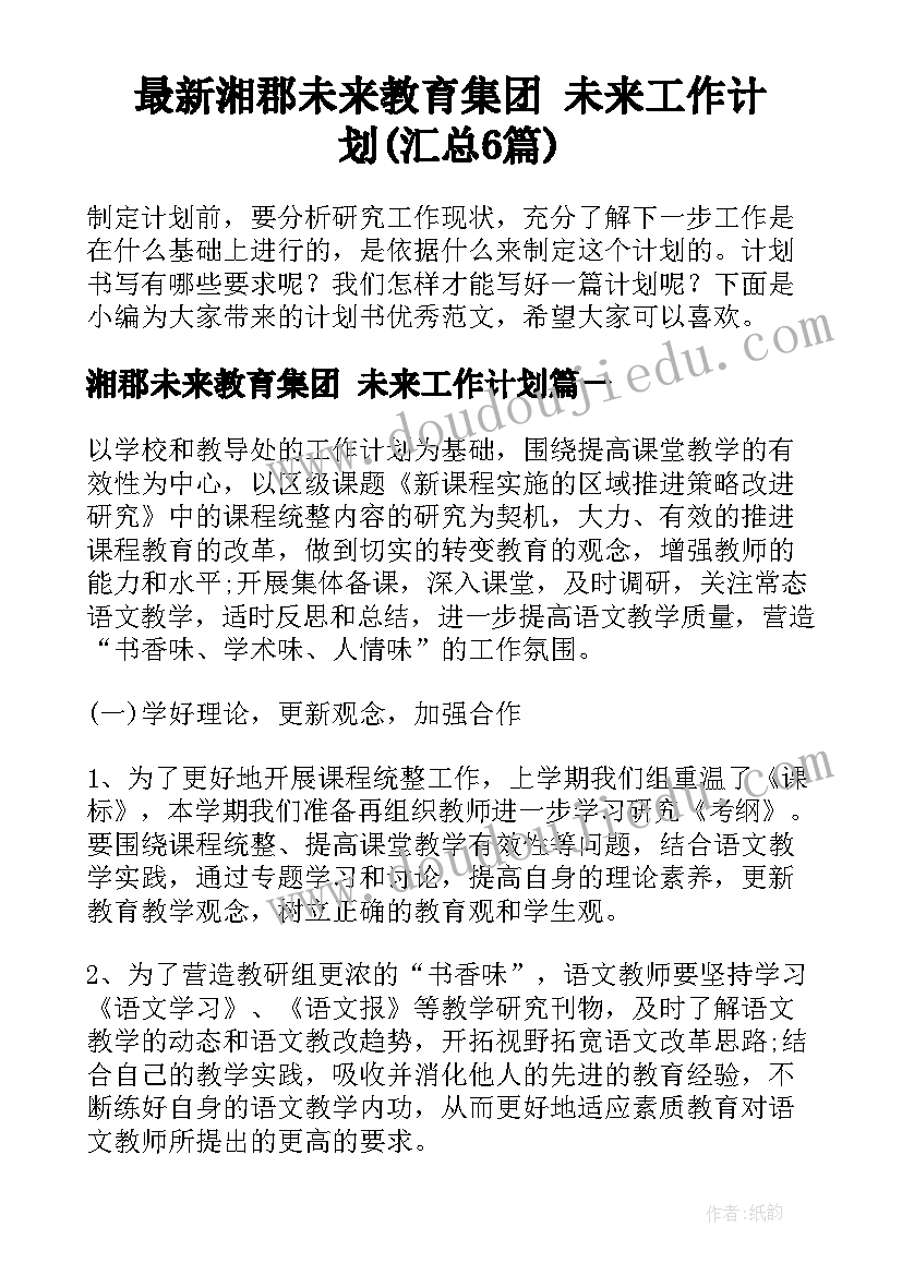 最新湘郡未来教育集团 未来工作计划(汇总6篇)