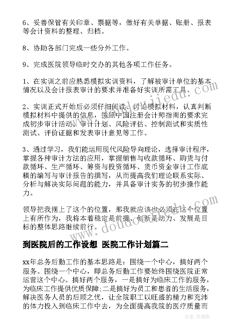 到医院后的工作设想 医院工作计划(模板9篇)