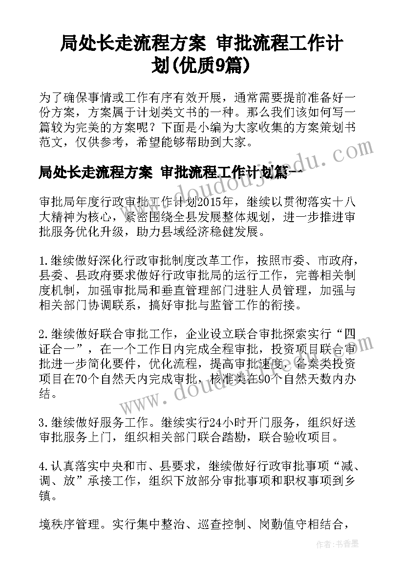 局处长走流程方案 审批流程工作计划(优质9篇)