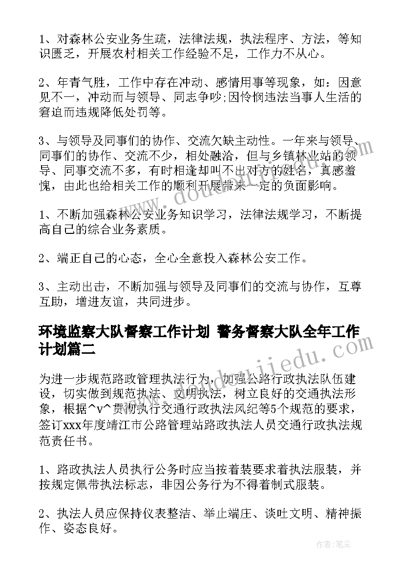 2023年环境监察大队督察工作计划 警务督察大队全年工作计划(大全5篇)