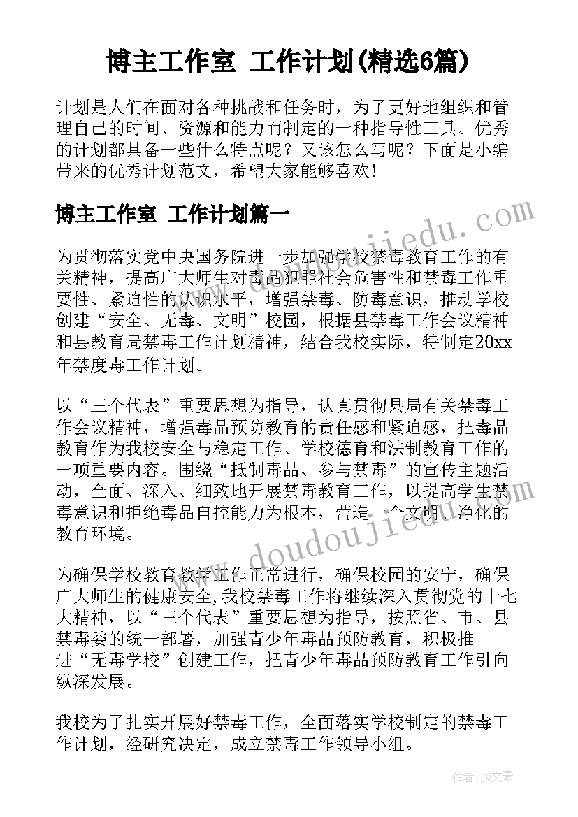 博主工作室 工作计划(精选6篇)