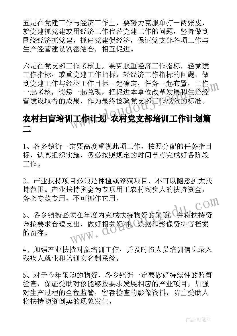 最新农村扫盲培训工作计划 农村党支部培训工作计划(模板5篇)