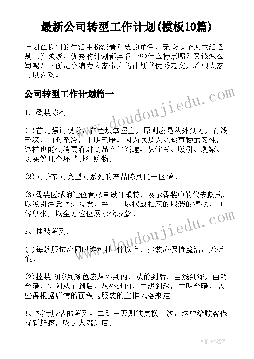 最新公司转型工作计划(模板10篇)