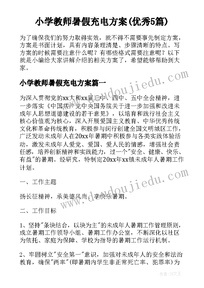 小学教师暑假充电方案(优秀5篇)