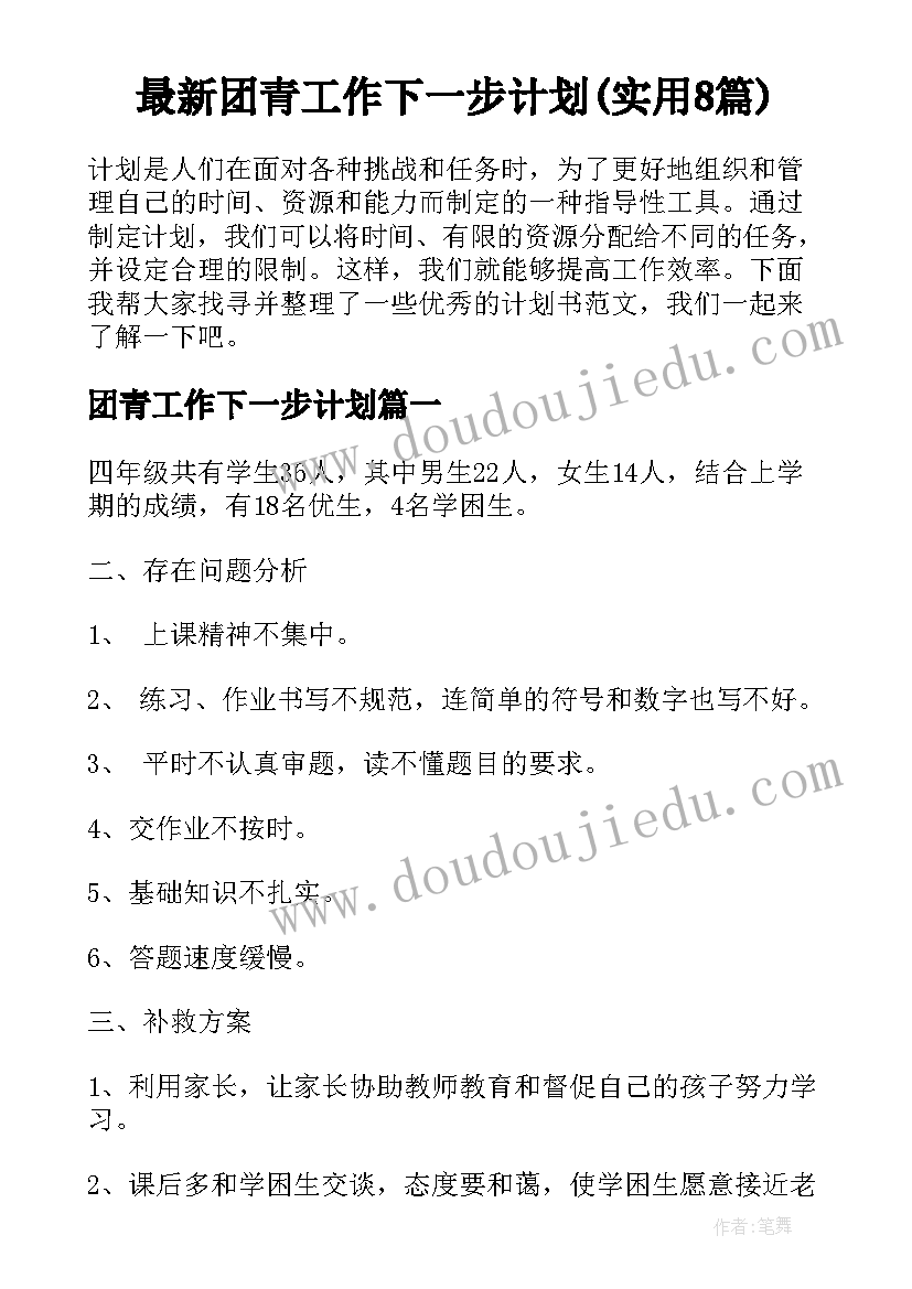 最新团青工作下一步计划(实用8篇)