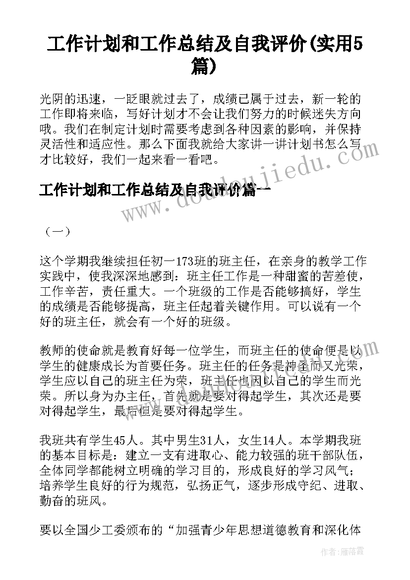 工作计划和工作总结及自我评价(实用5篇)