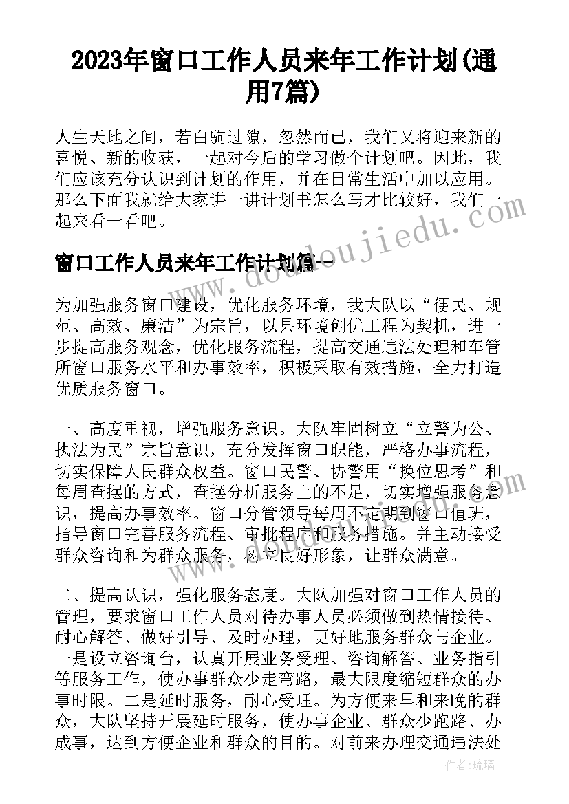 2023年窗口工作人员来年工作计划(通用7篇)