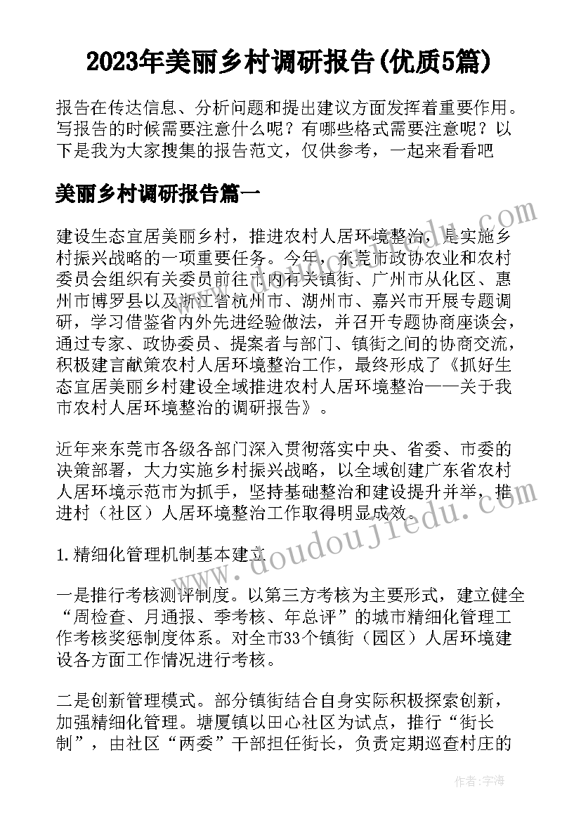 2023年美丽乡村调研报告(优质5篇)