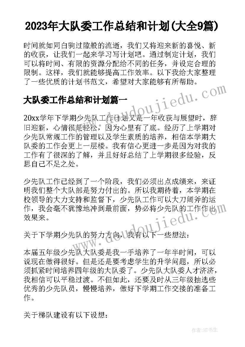 2023年大队委工作总结和计划(大全9篇)