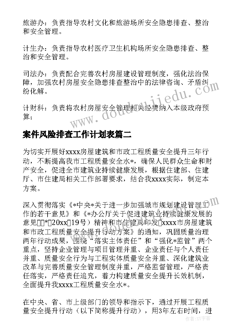 2023年案件风险排查工作计划表(大全5篇)