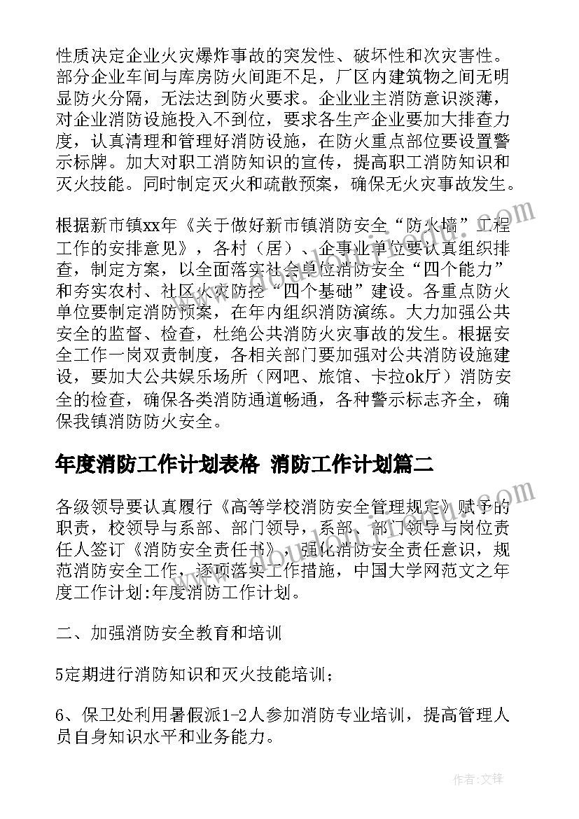 年度消防工作计划表格 消防工作计划(汇总9篇)