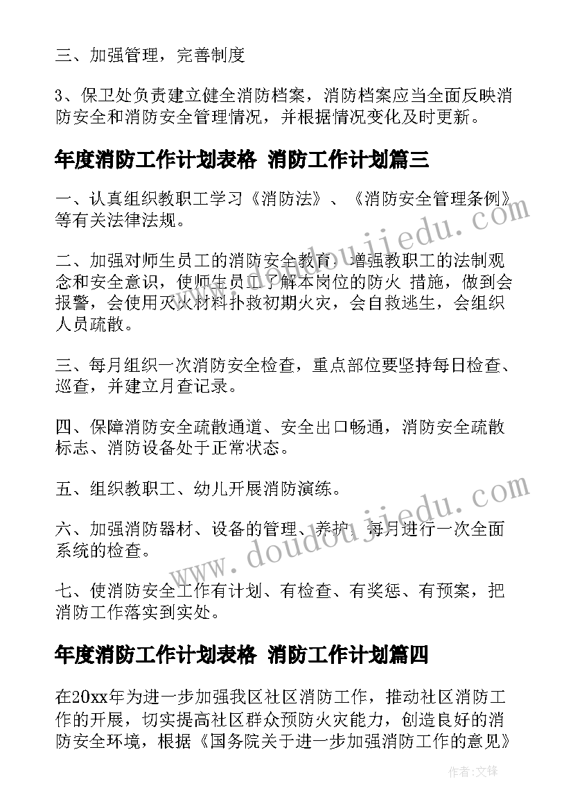 年度消防工作计划表格 消防工作计划(汇总9篇)