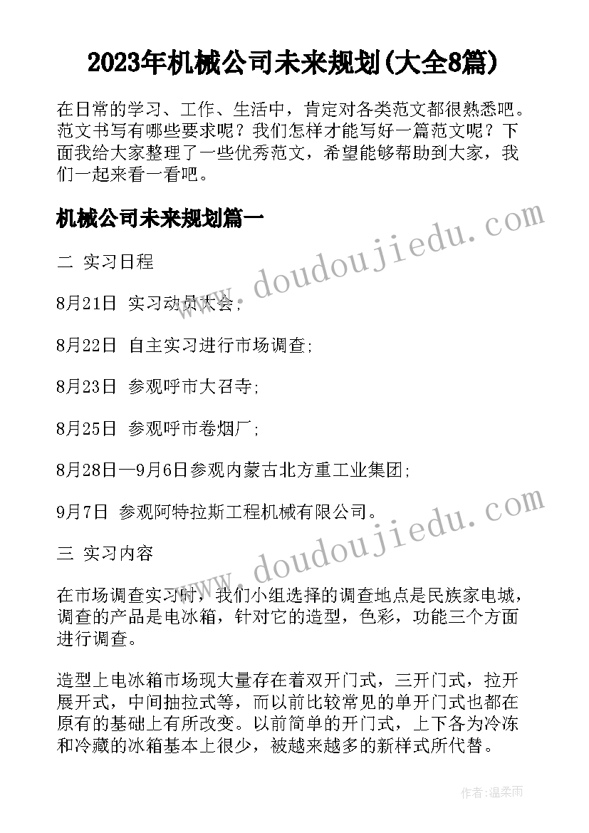 2023年机械公司未来规划(大全8篇)