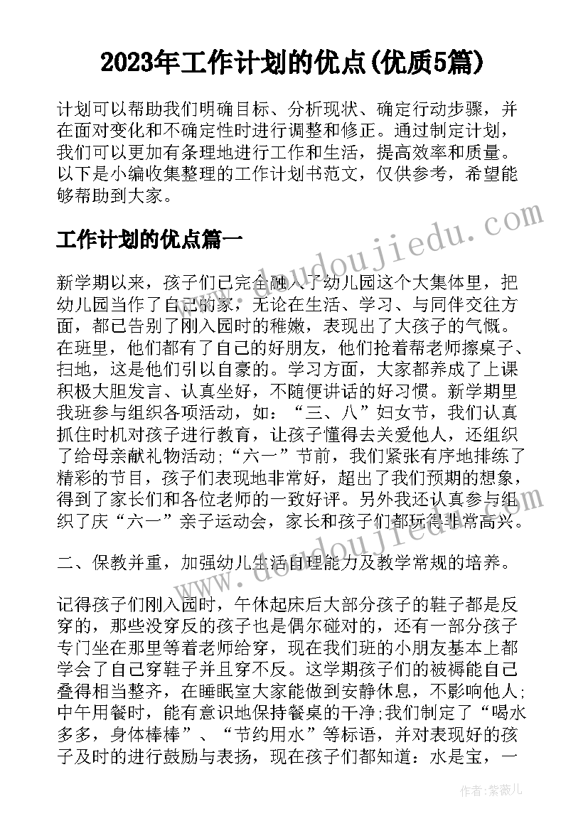 2023年工作计划的优点(优质5篇)