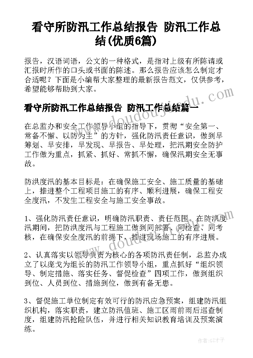 看守所防汛工作总结报告 防汛工作总结(优质6篇)