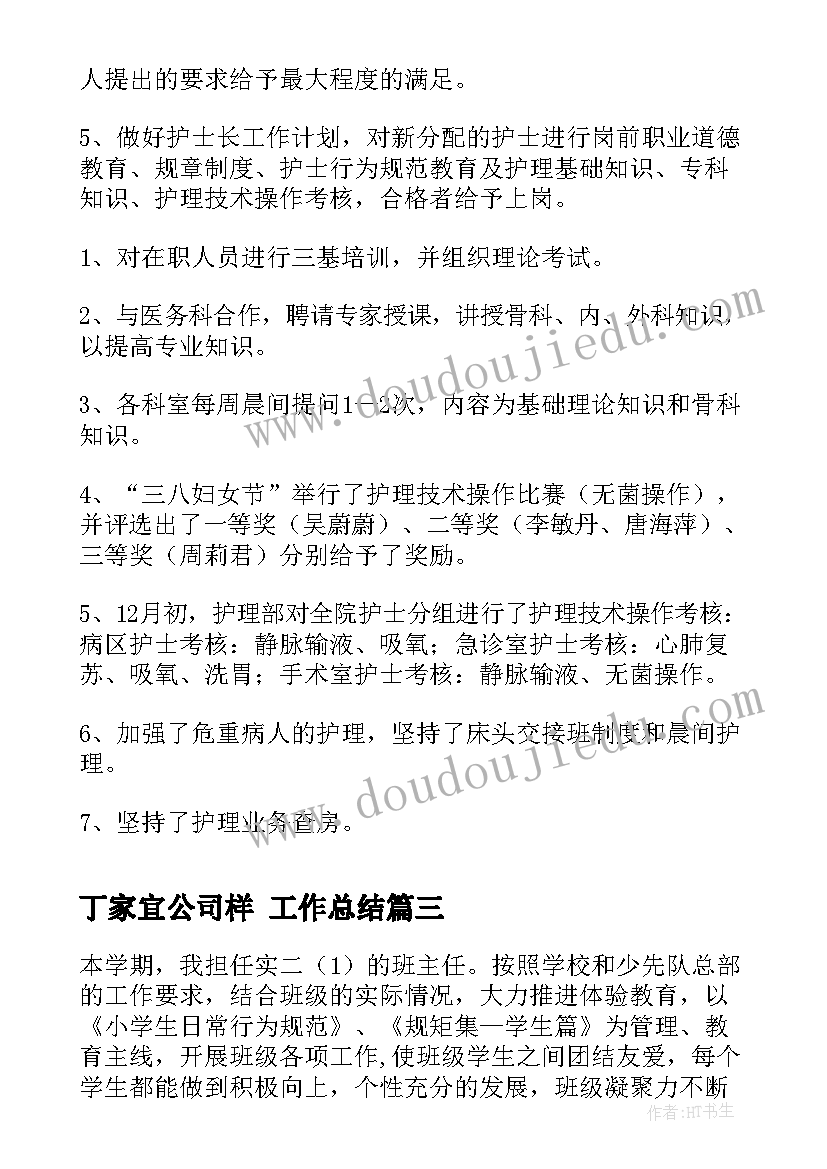 2023年丁家宜公司样 工作总结(通用8篇)