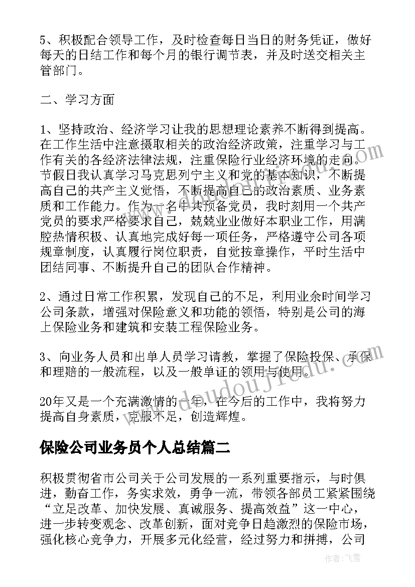 最新保险公司业务员个人总结(精选6篇)