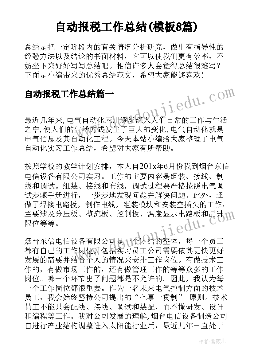 自动报税工作总结(模板8篇)