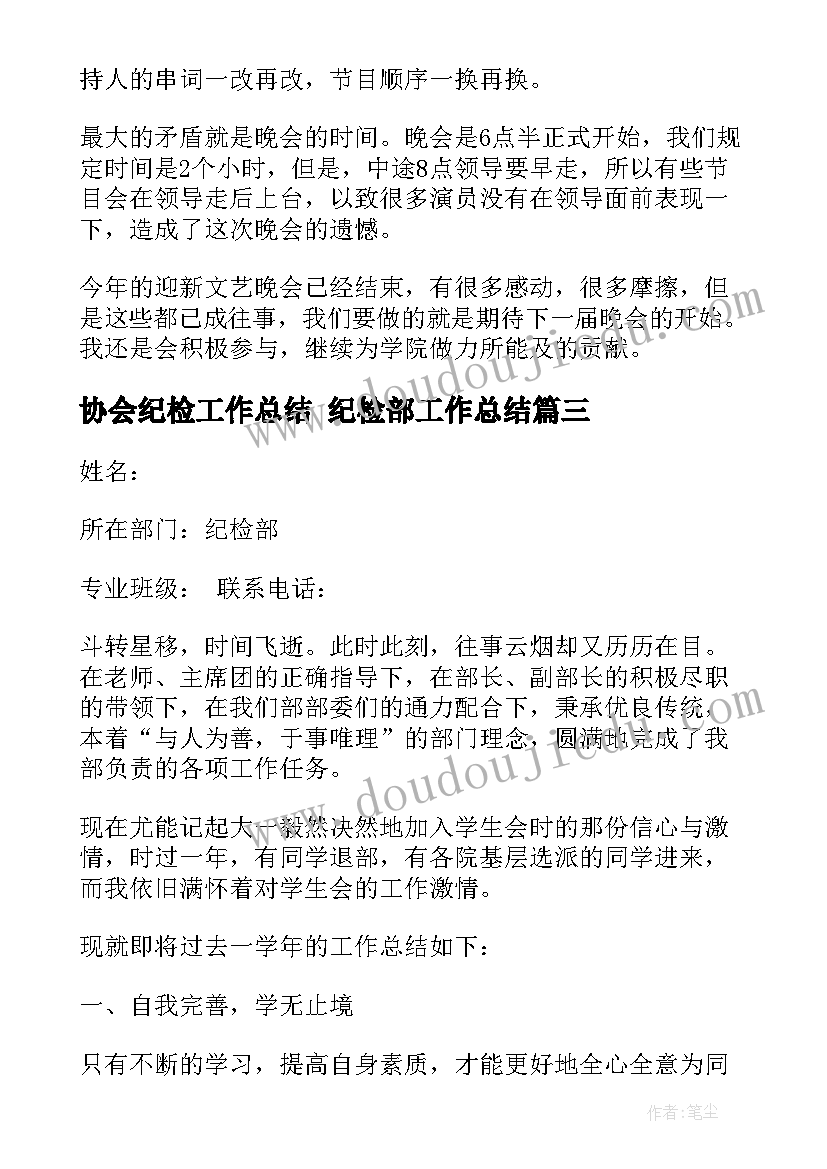 2023年协会纪检工作总结 纪检部工作总结(实用6篇)