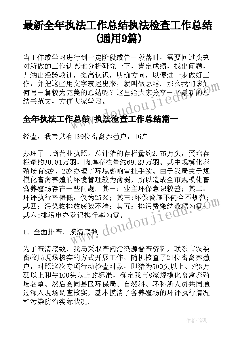 最新全年执法工作总结 执法检查工作总结(通用9篇)