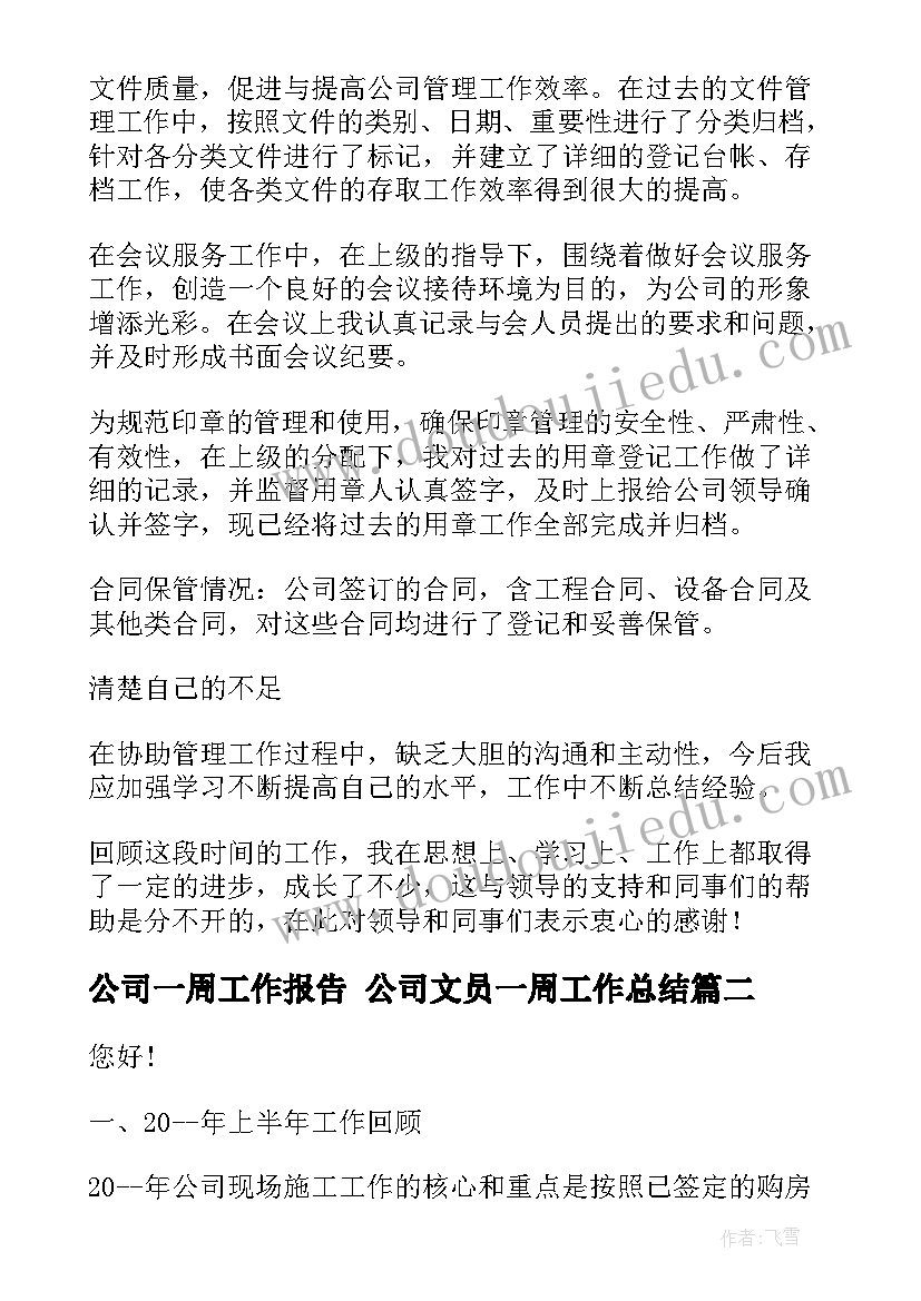 2023年公司一周工作报告 公司文员一周工作总结(汇总7篇)