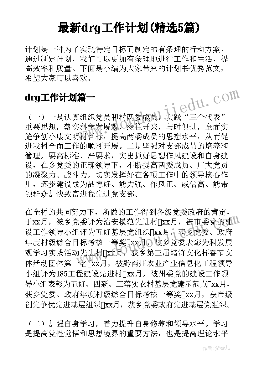 最新drg工作计划(精选5篇)