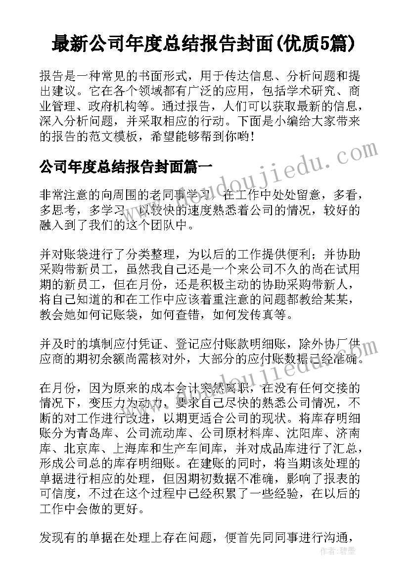 最新公司年度总结报告封面(优质5篇)