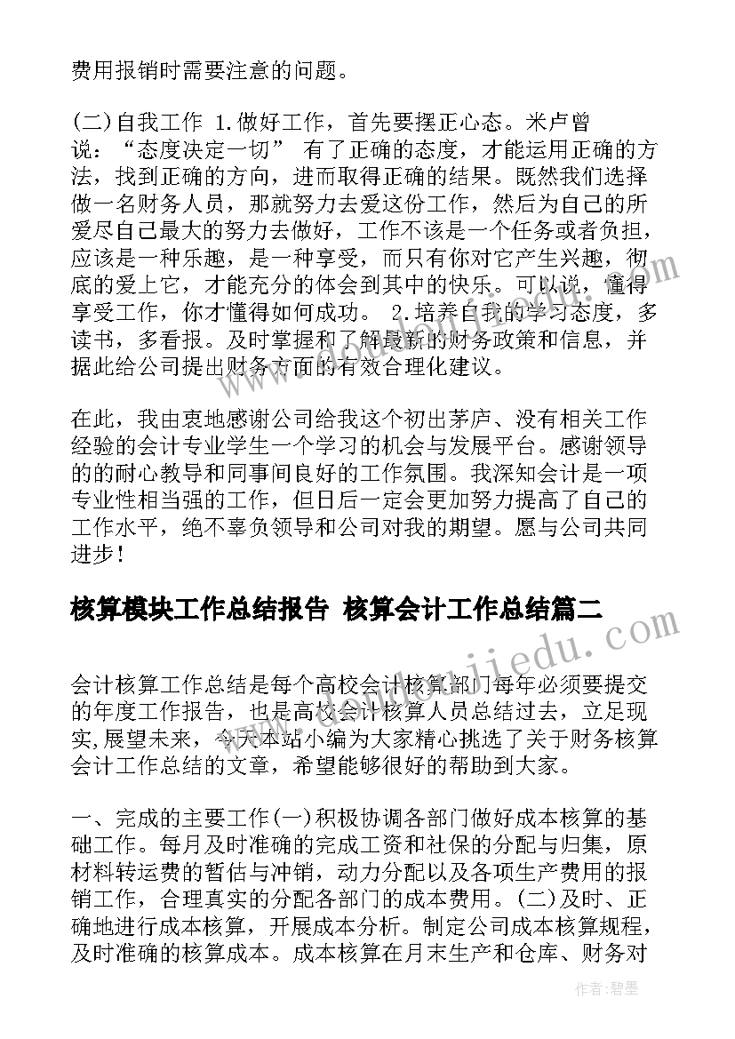 2023年核算模块工作总结报告 核算会计工作总结(通用9篇)