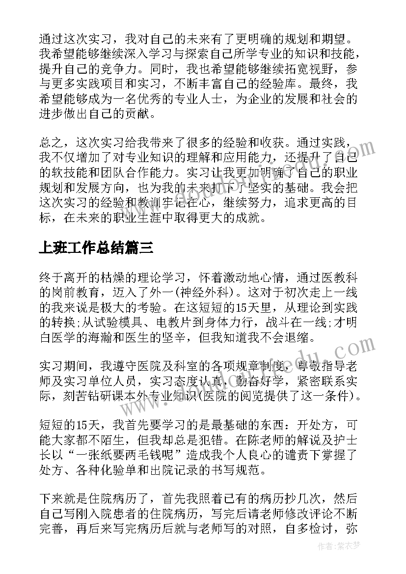 2023年上班工作总结(模板9篇)