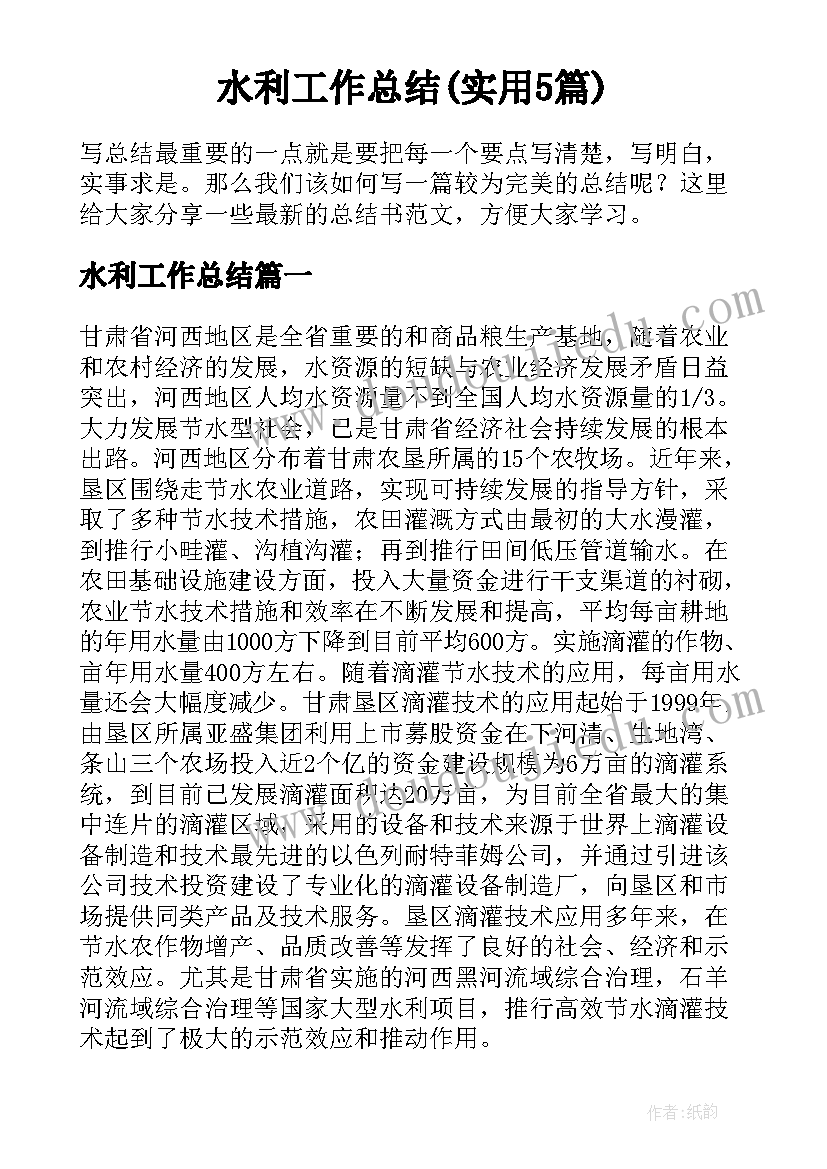 水利工作总结(实用5篇)