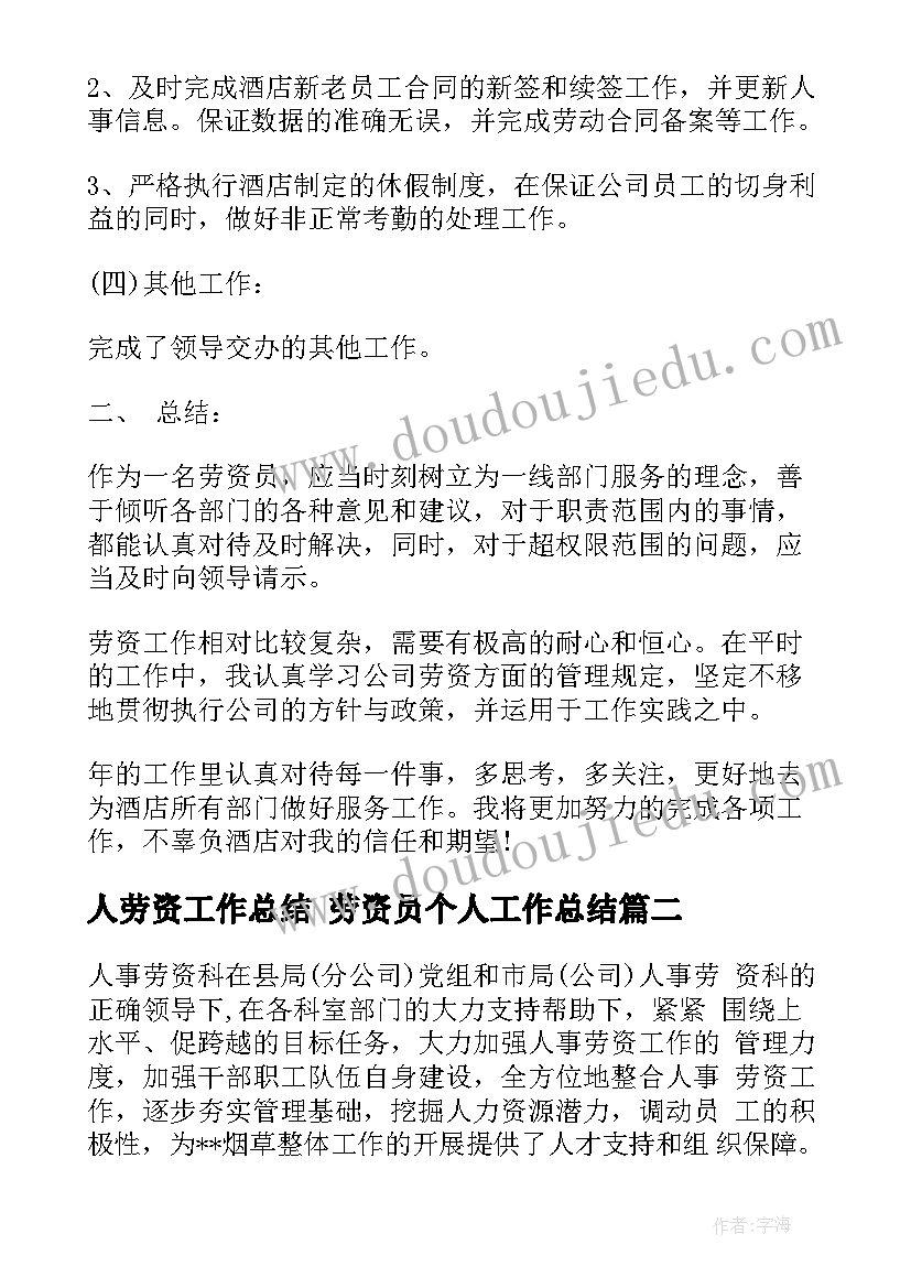 人劳资工作总结 劳资员个人工作总结(优质7篇)