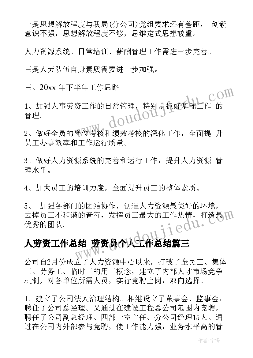 人劳资工作总结 劳资员个人工作总结(优质7篇)