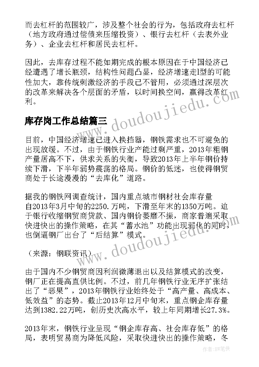 最新库存岗工作总结(模板6篇)