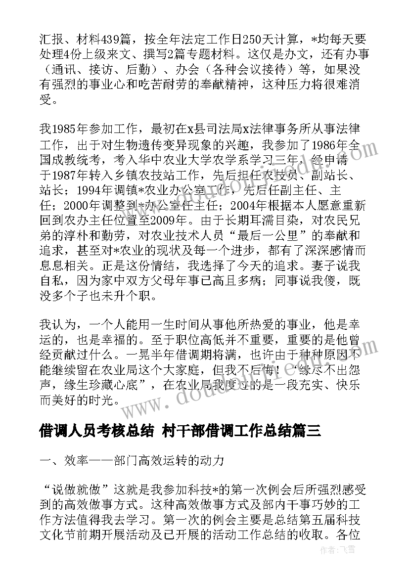 最新借调人员考核总结 村干部借调工作总结(精选8篇)