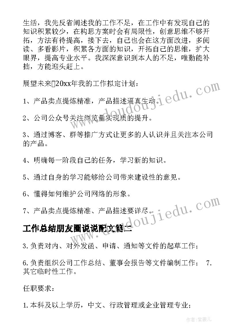 2023年工作总结朋友圈说说配文(精选10篇)