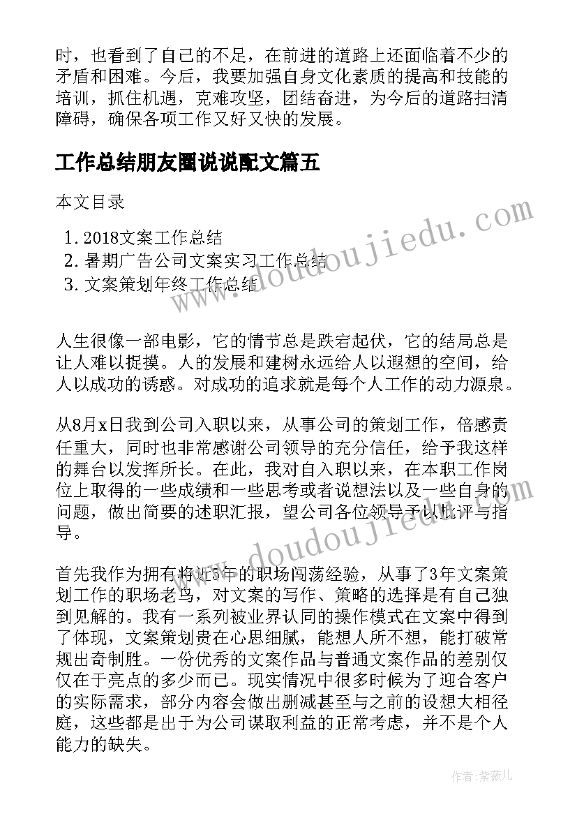 2023年工作总结朋友圈说说配文(精选10篇)