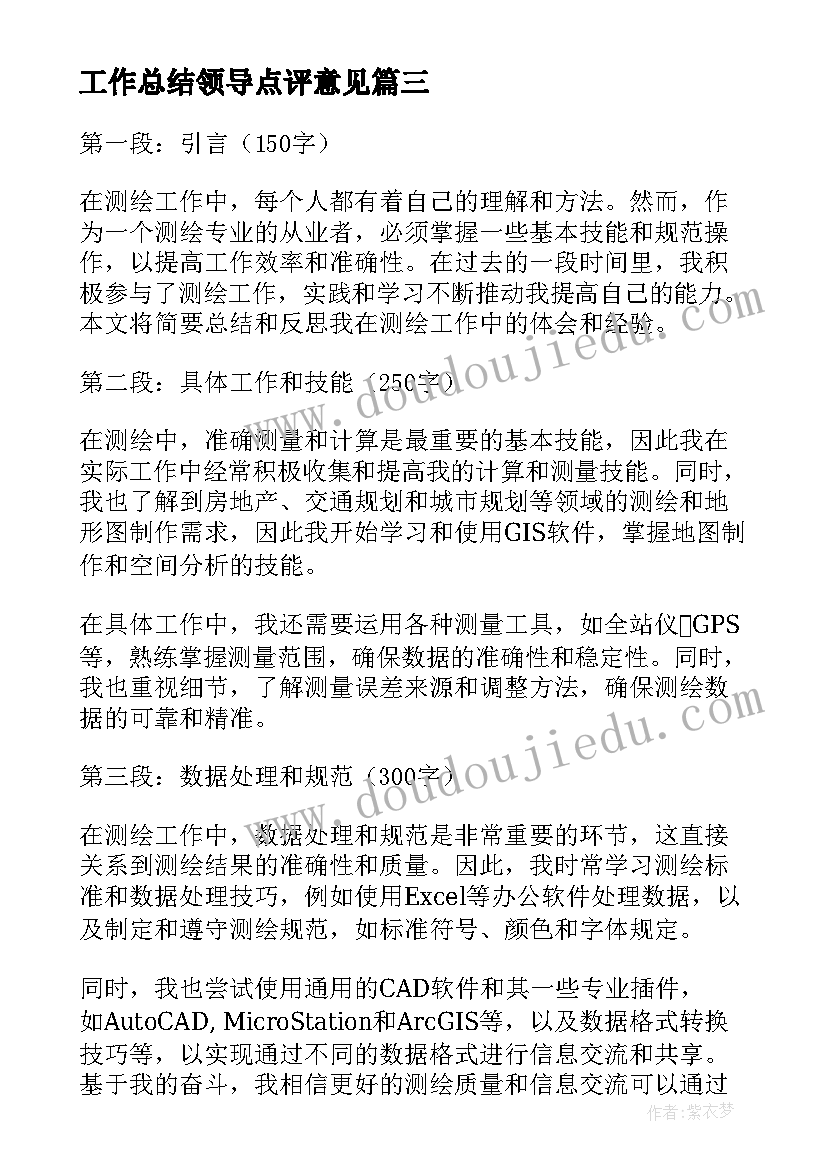 工作总结领导点评意见(精选8篇)