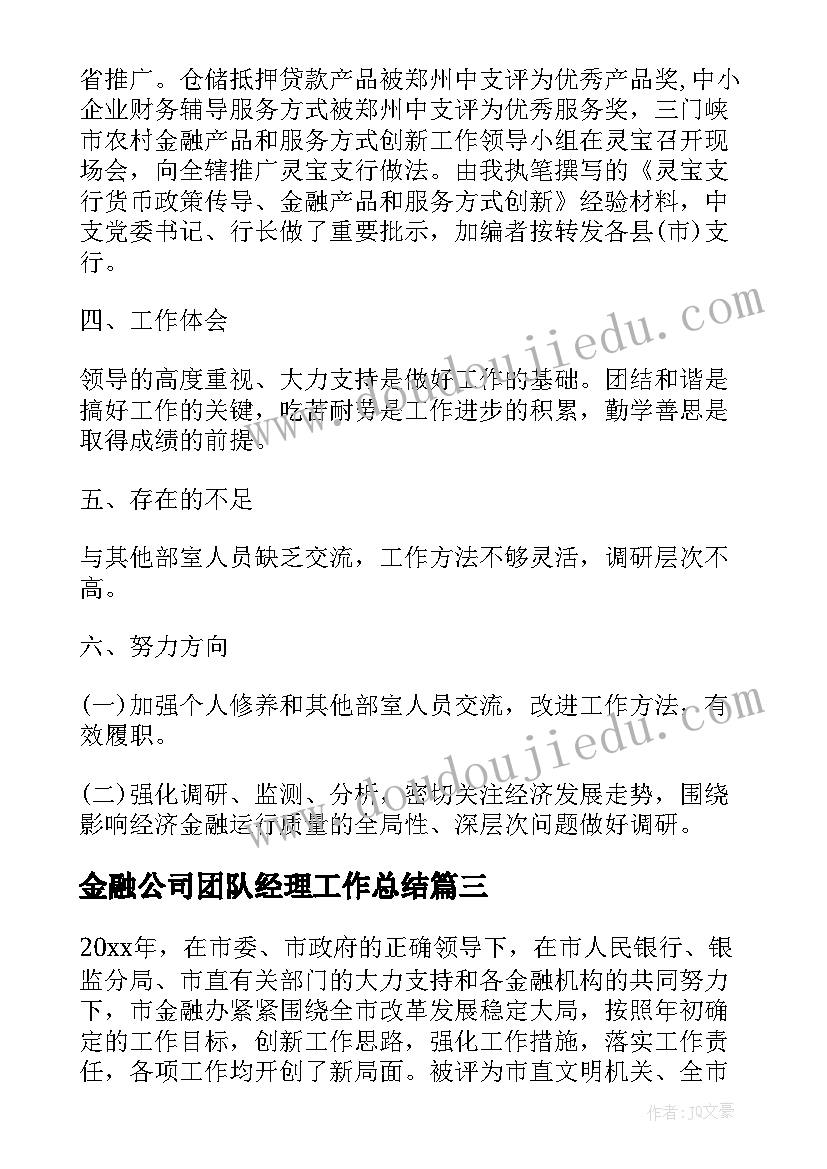 最新金融公司团队经理工作总结(优质9篇)